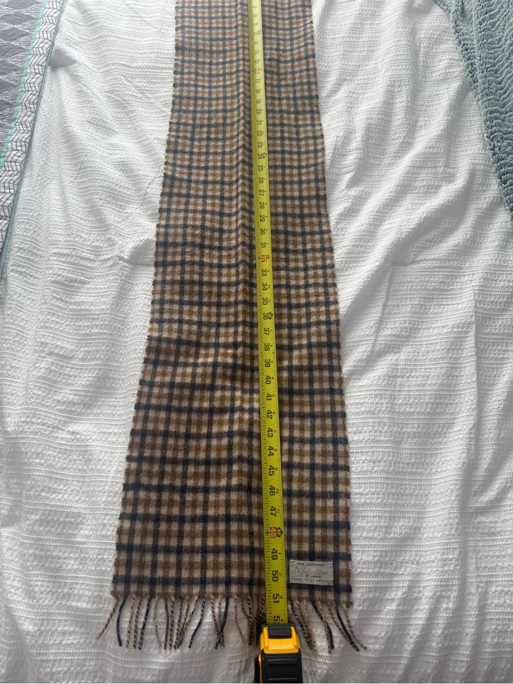 Aquascutum London EUC Tan and Black Plaid Wool Scarf